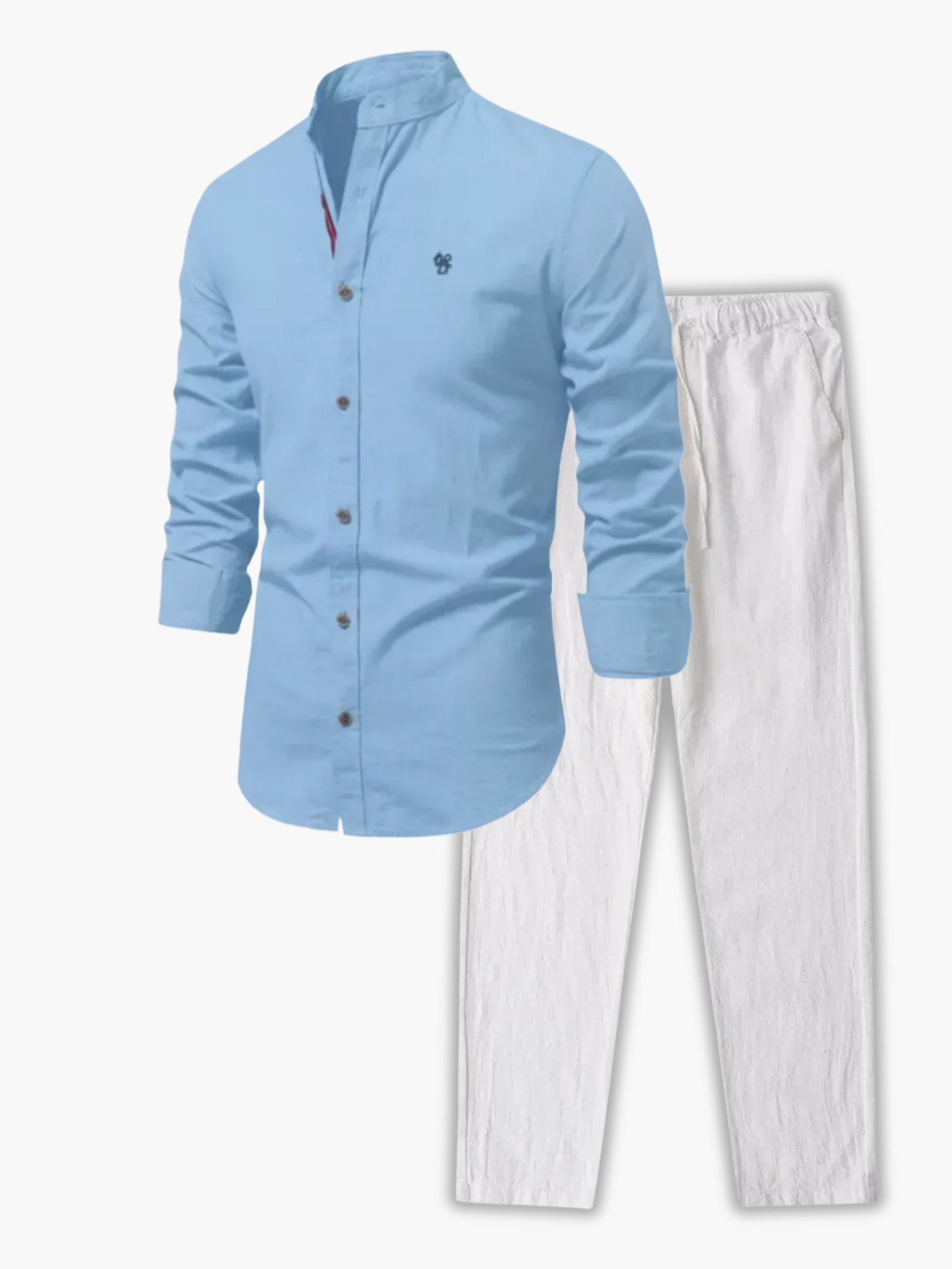 Men's Mandarin Collar Shirt and Drawstring Pants Set