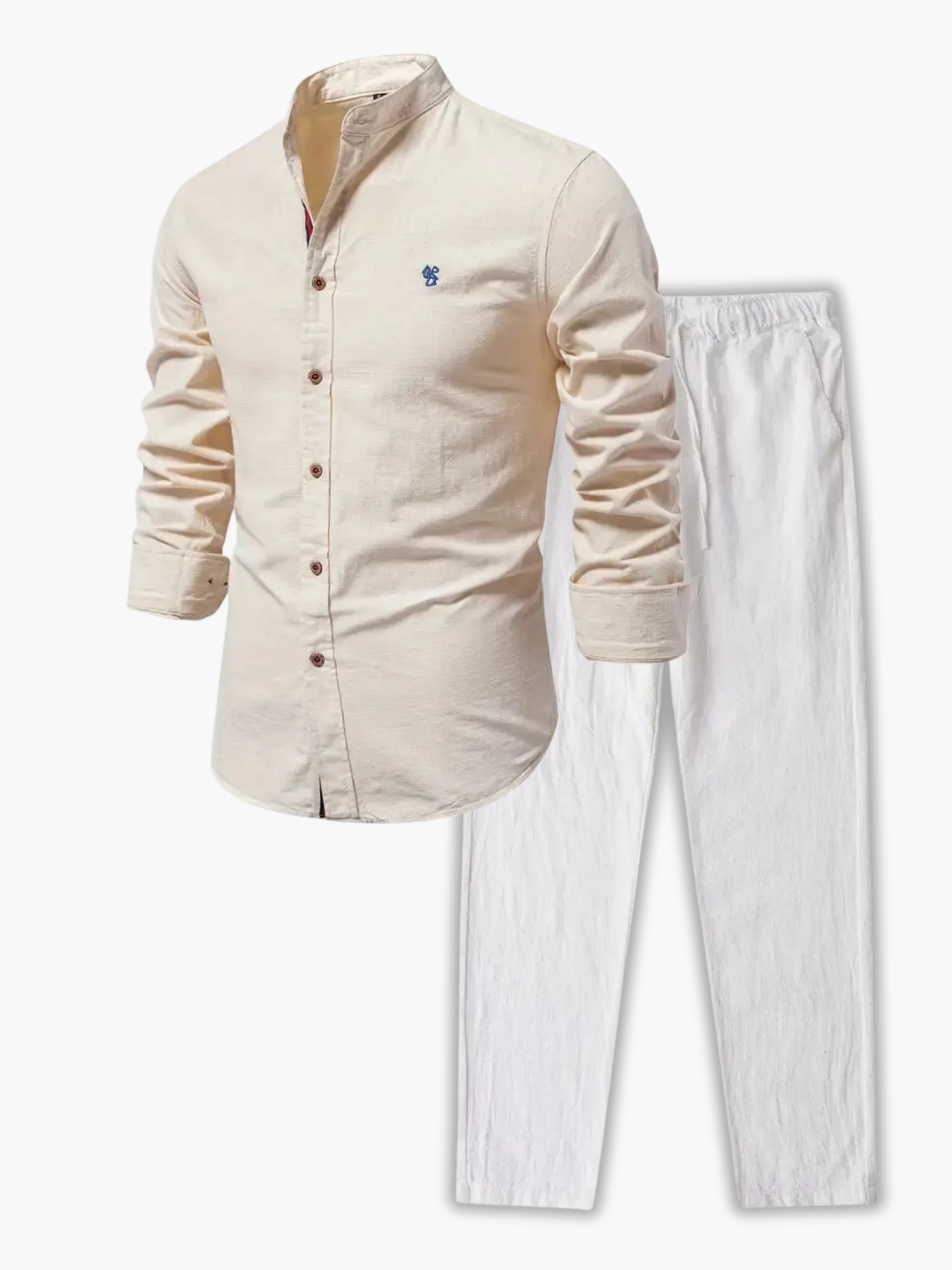 Men's Mandarin Collar Shirt and Pants Set
