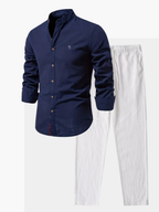 Men's Mandarin Collar Shirt and Pants Set