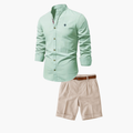 Men's Mandarin Collar Shirt and Pleated Shorts Set