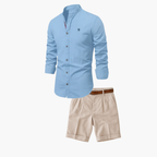 Men's Mandarin Collar Shirt and Pleated Shorts Set