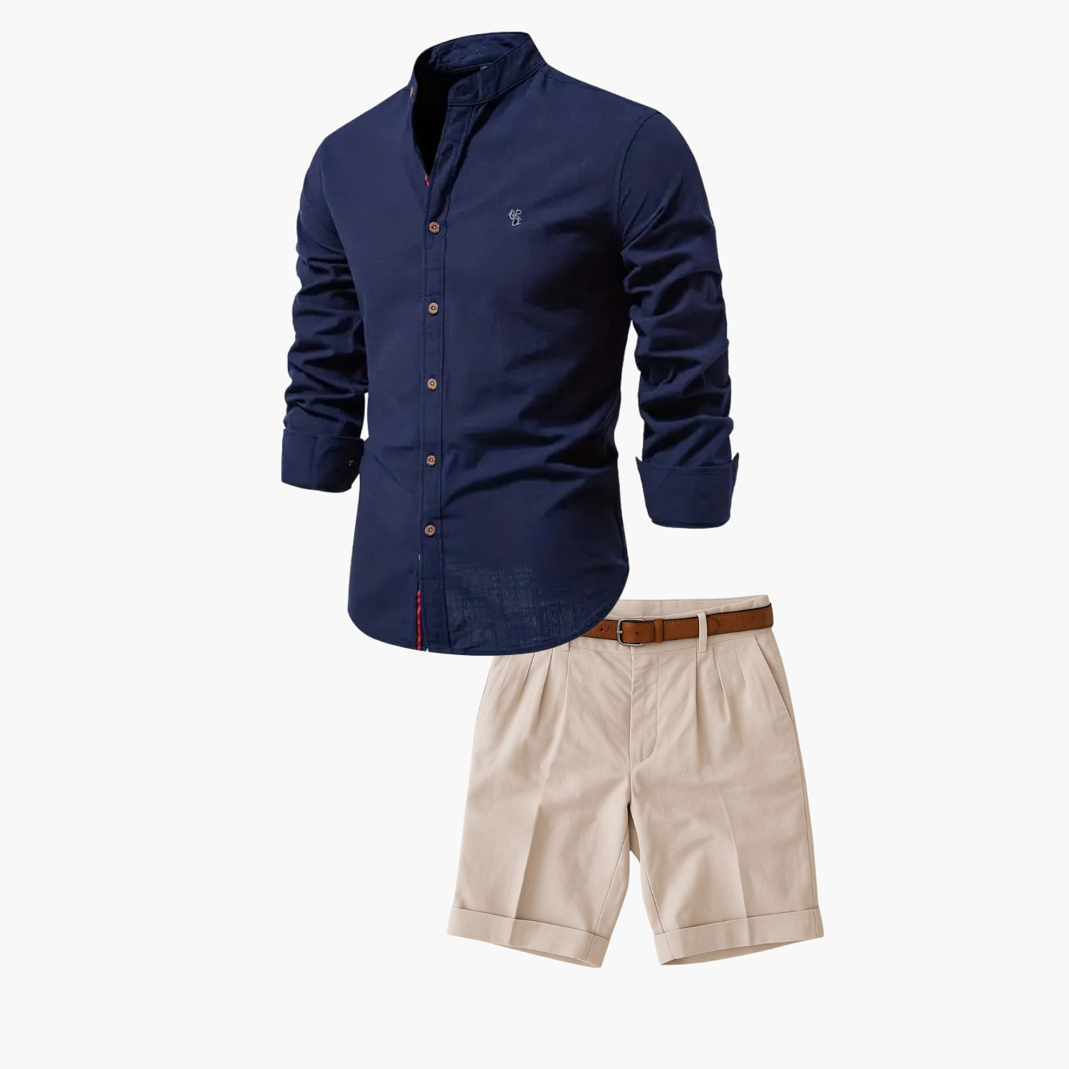 Men's Mandarin Collar Shirt and Pleated Shorts Set