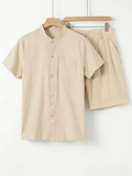 Men's Mandarin Collar Shirt and Shorts Set