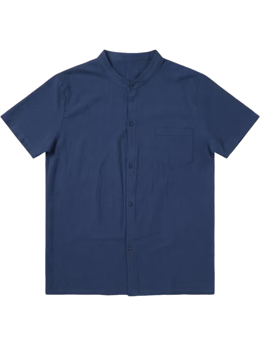 Men's Mandarin Collar Shirt and Shorts Set