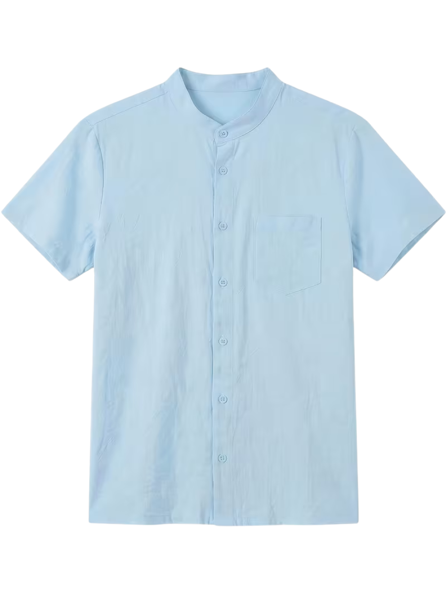 Men's Mandarin Collar Shirt and Shorts Set