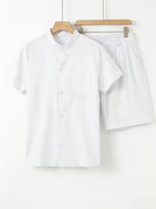Men's Mandarin Collar Shirt and Shorts Set