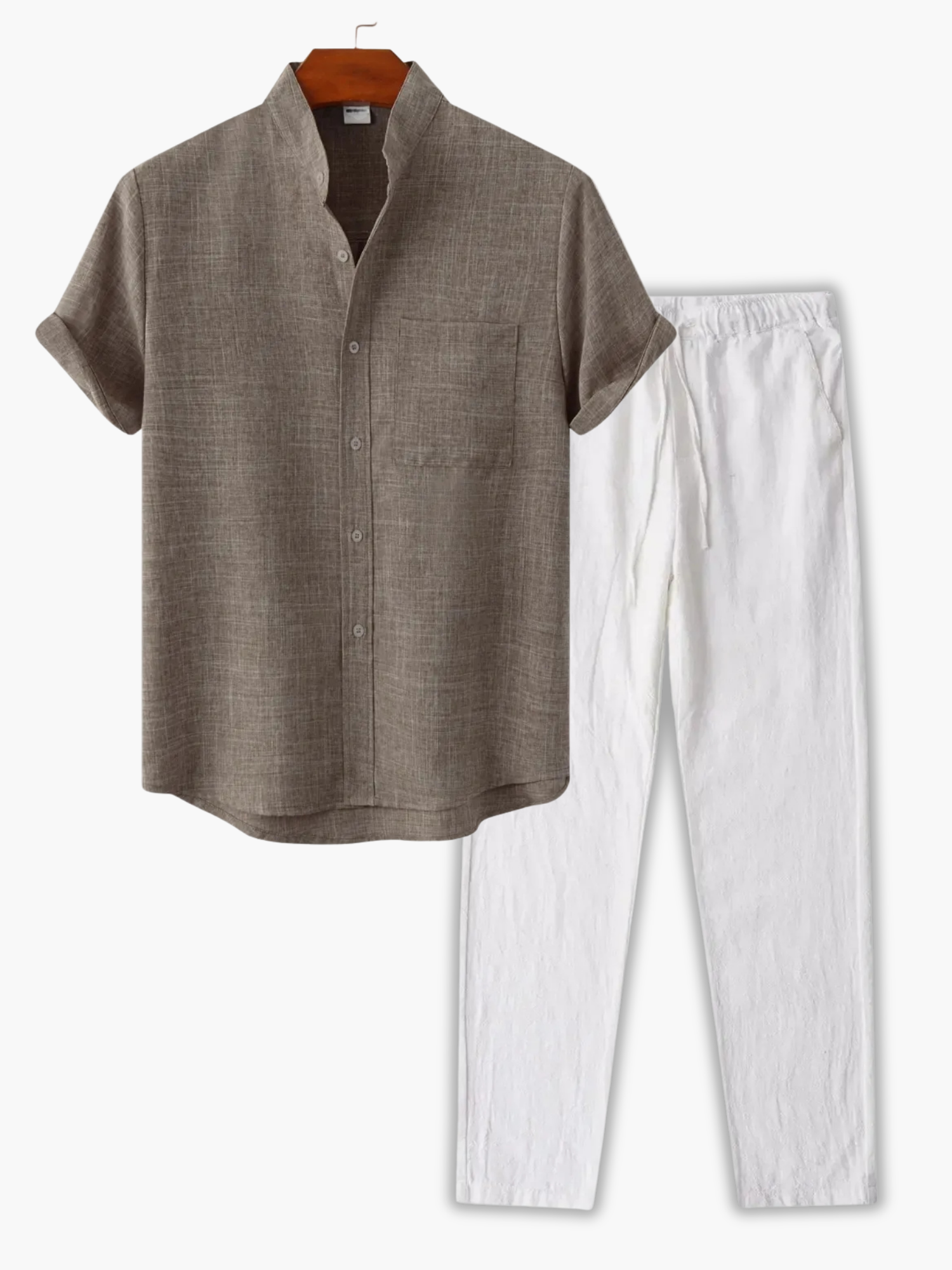 Men's Mandarin Collar Shirt and Tapered Pants Set