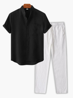 Men's Mandarin Collar Shirt and Tapered Pants Set