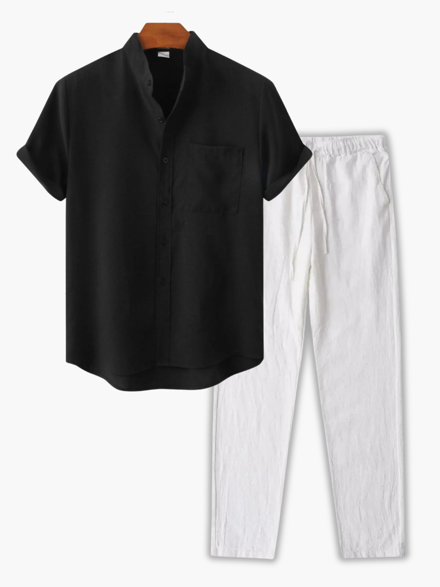 Men's Mandarin Collar Shirt and Tapered Pants Set