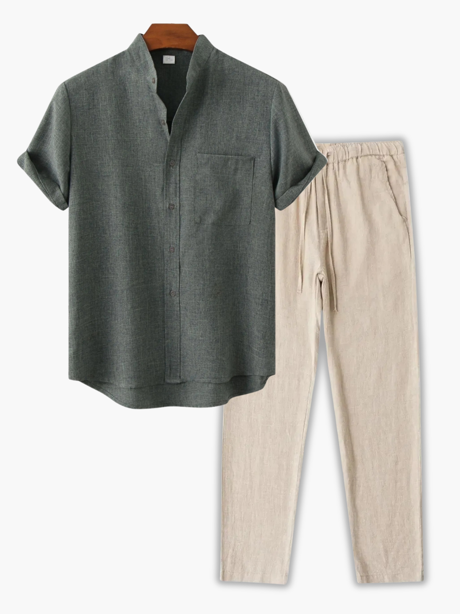 Men's Mandarin Collar Shirt and Tapered Pants Set