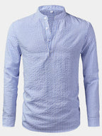 Men's Mandarin Collar Striped Shirt