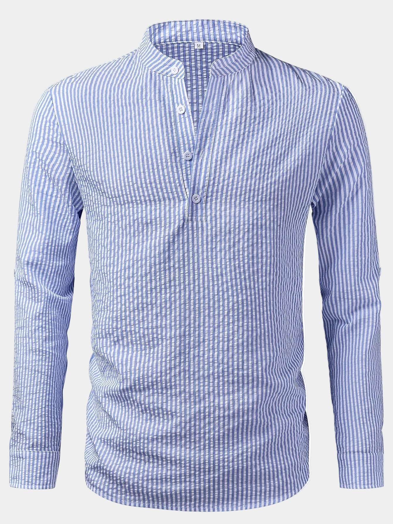 Men's Mandarin Collar Striped Shirt