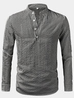 Men's Mandarin Collar Striped Shirt