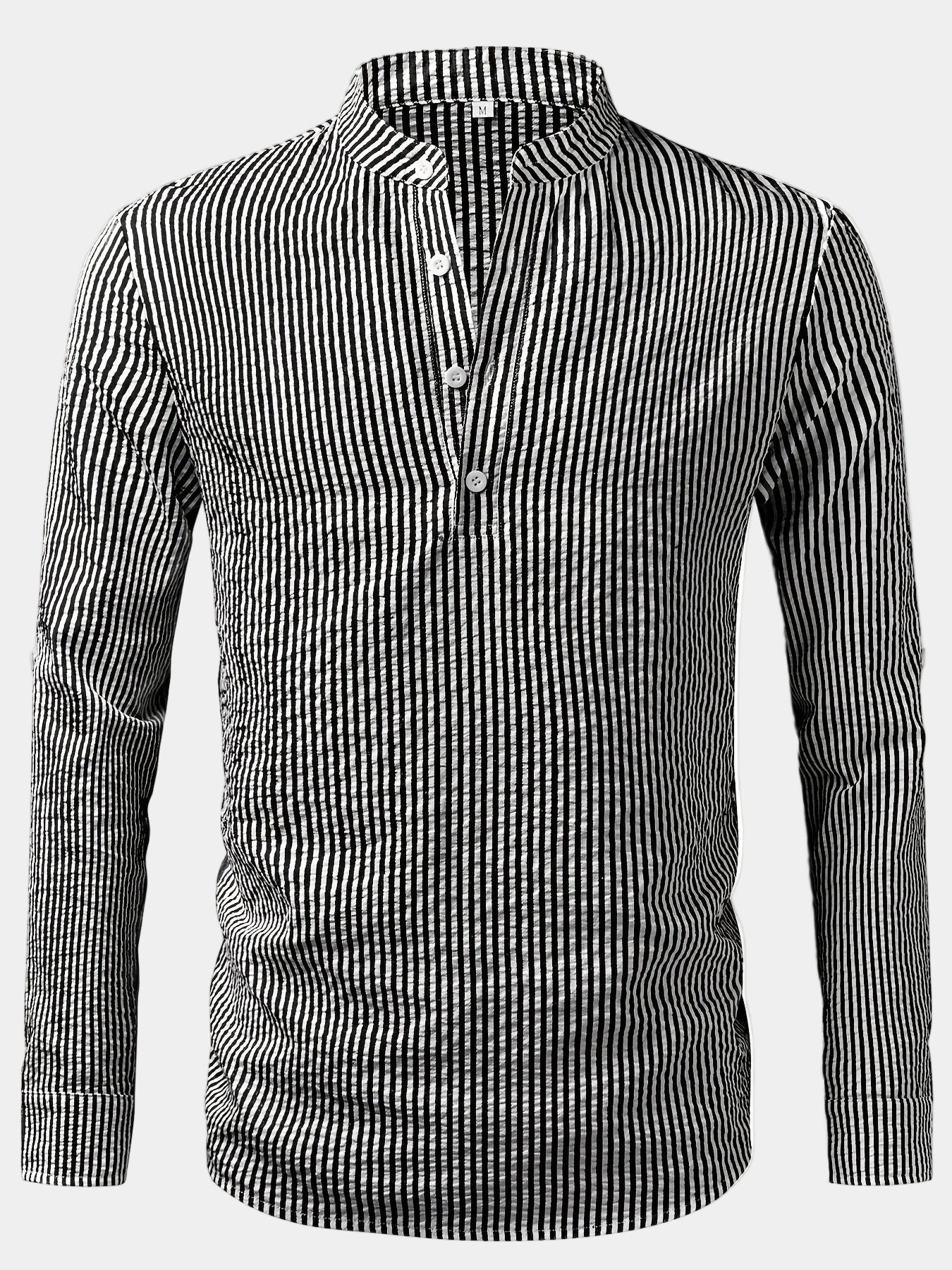 Men's Mandarin Collar Striped Shirt