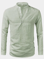 Men's Mandarin Collar Striped Shirt