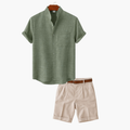 Men's Mandarin Shirt and Pleated Shorts Set