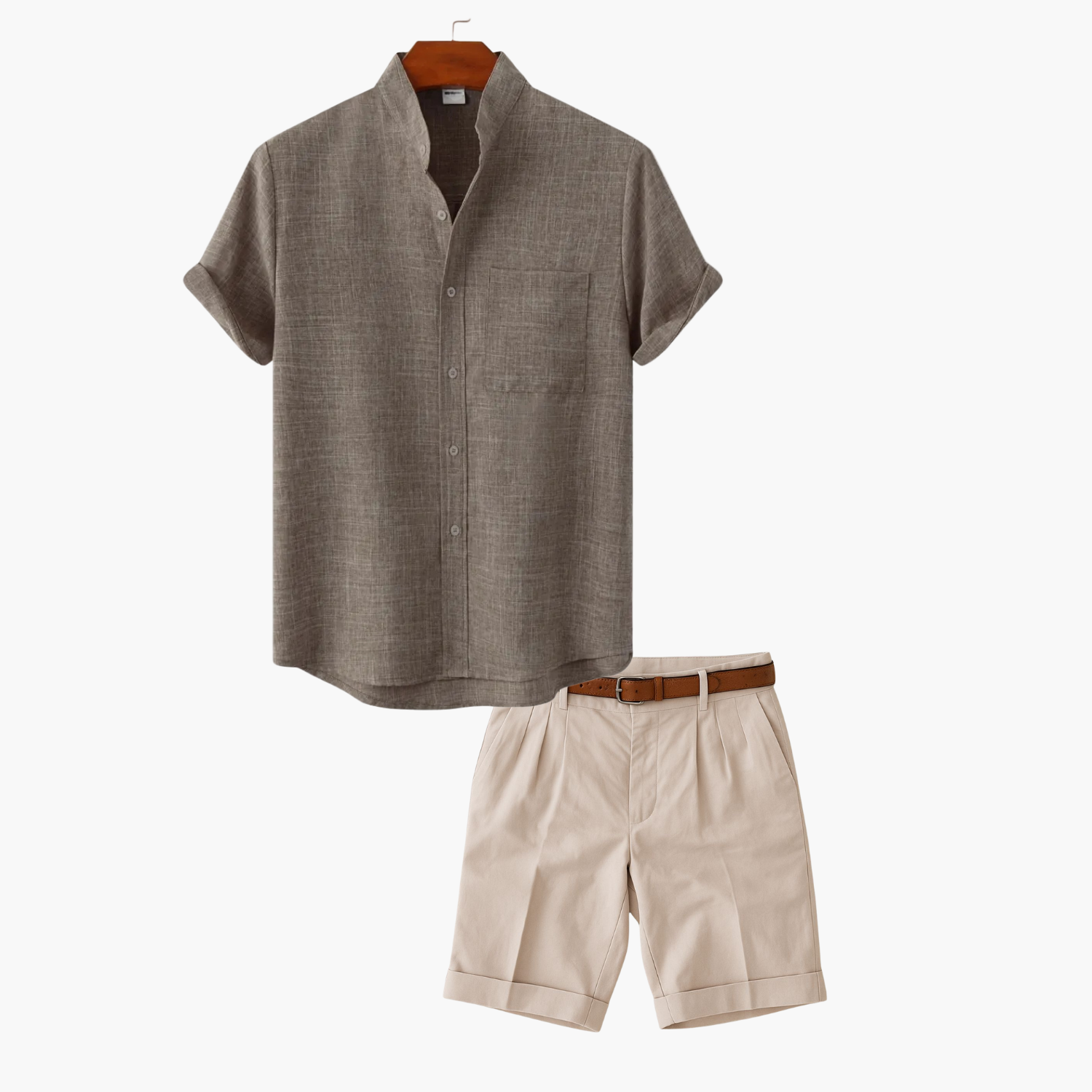 Men's Mandarin Shirt and Pleated Shorts Set