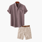 Men's Mandarin Shirt and Pleated Shorts Set
