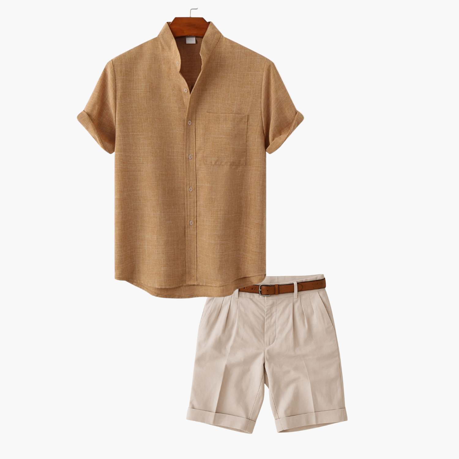 Men's Mandarin Shirt and Pleated Shorts Set