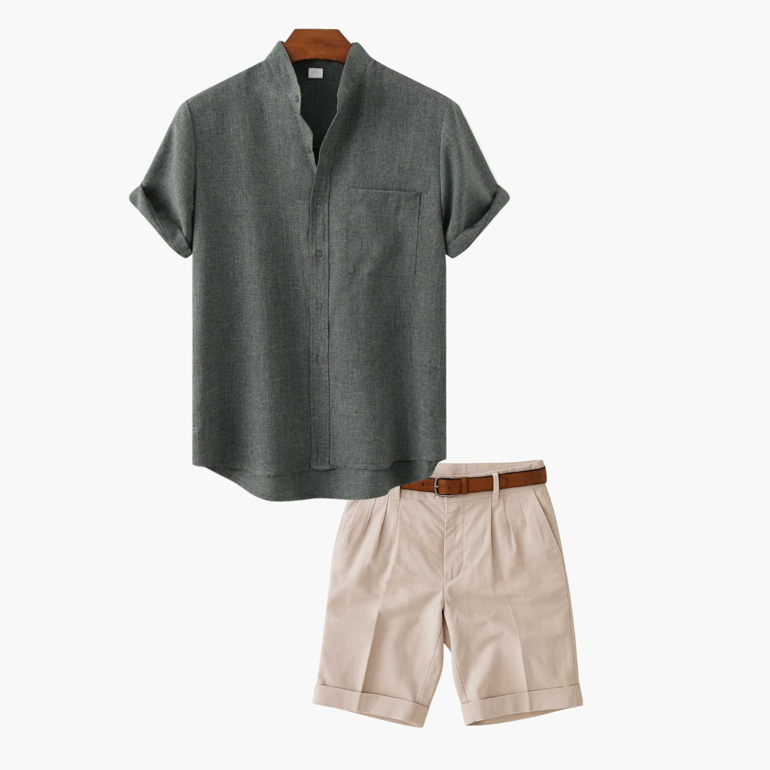 Men's Mandarin Shirt and Pleated Shorts Set
