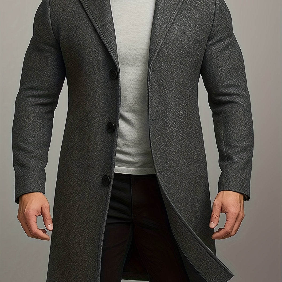 Men's Notch Collar Buttoned Overcoat