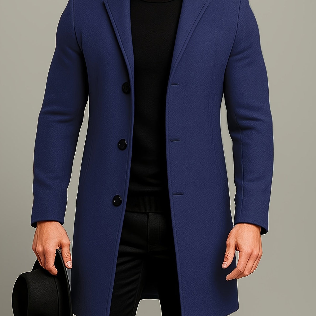Men's Notch Collar Buttoned Overcoat