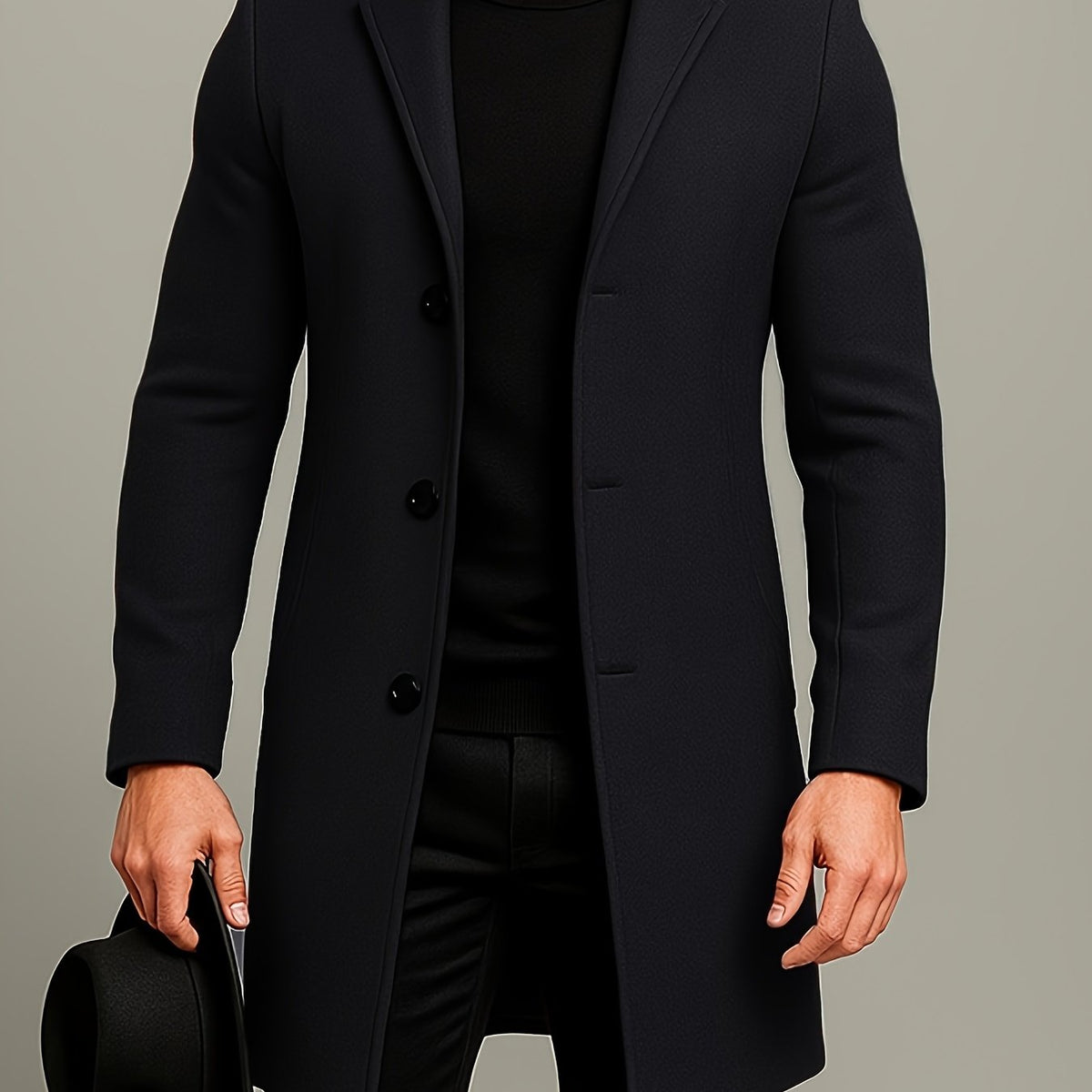 Men's Notch Collar Buttoned Overcoat