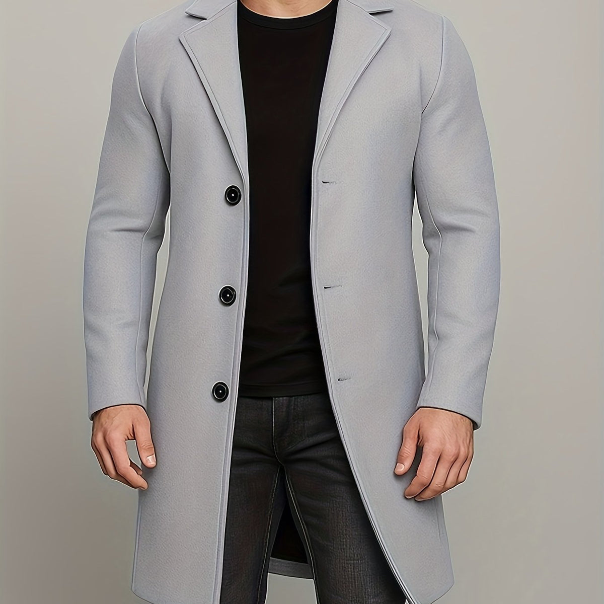 Men's Notch Collar Buttoned Overcoat