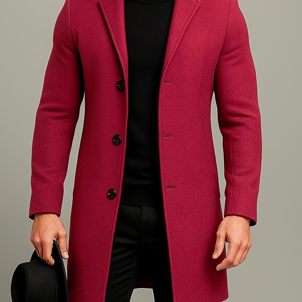 Men's Notch Collar Buttoned Overcoat