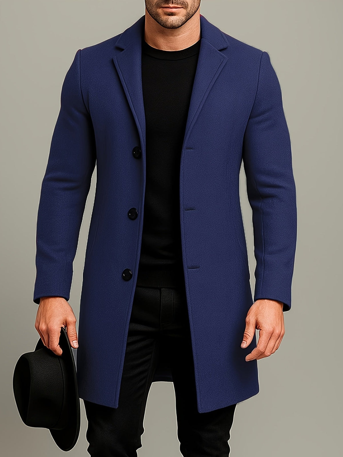Men's Notch Collar Buttoned Overcoat