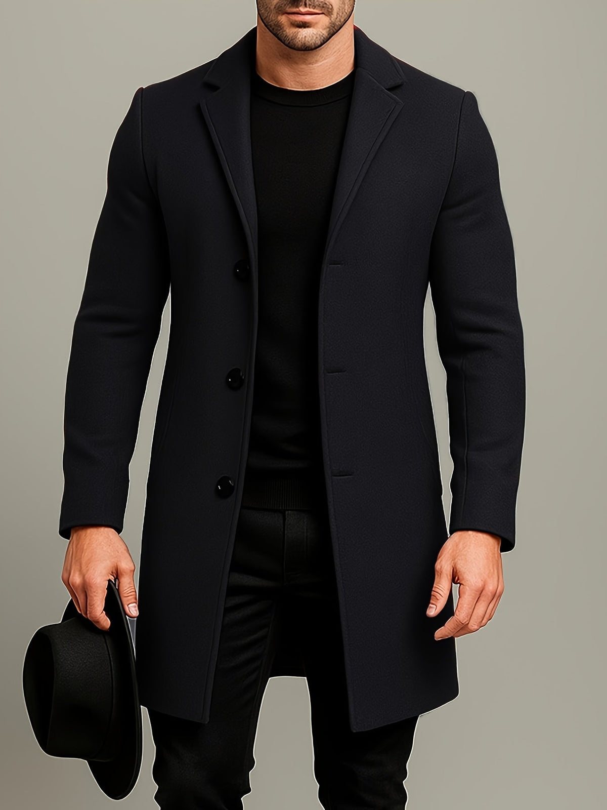 Men's Notch Collar Buttoned Overcoat