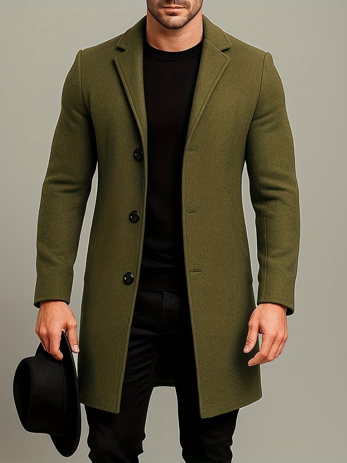 Men's Notch Collar Buttoned Overcoat