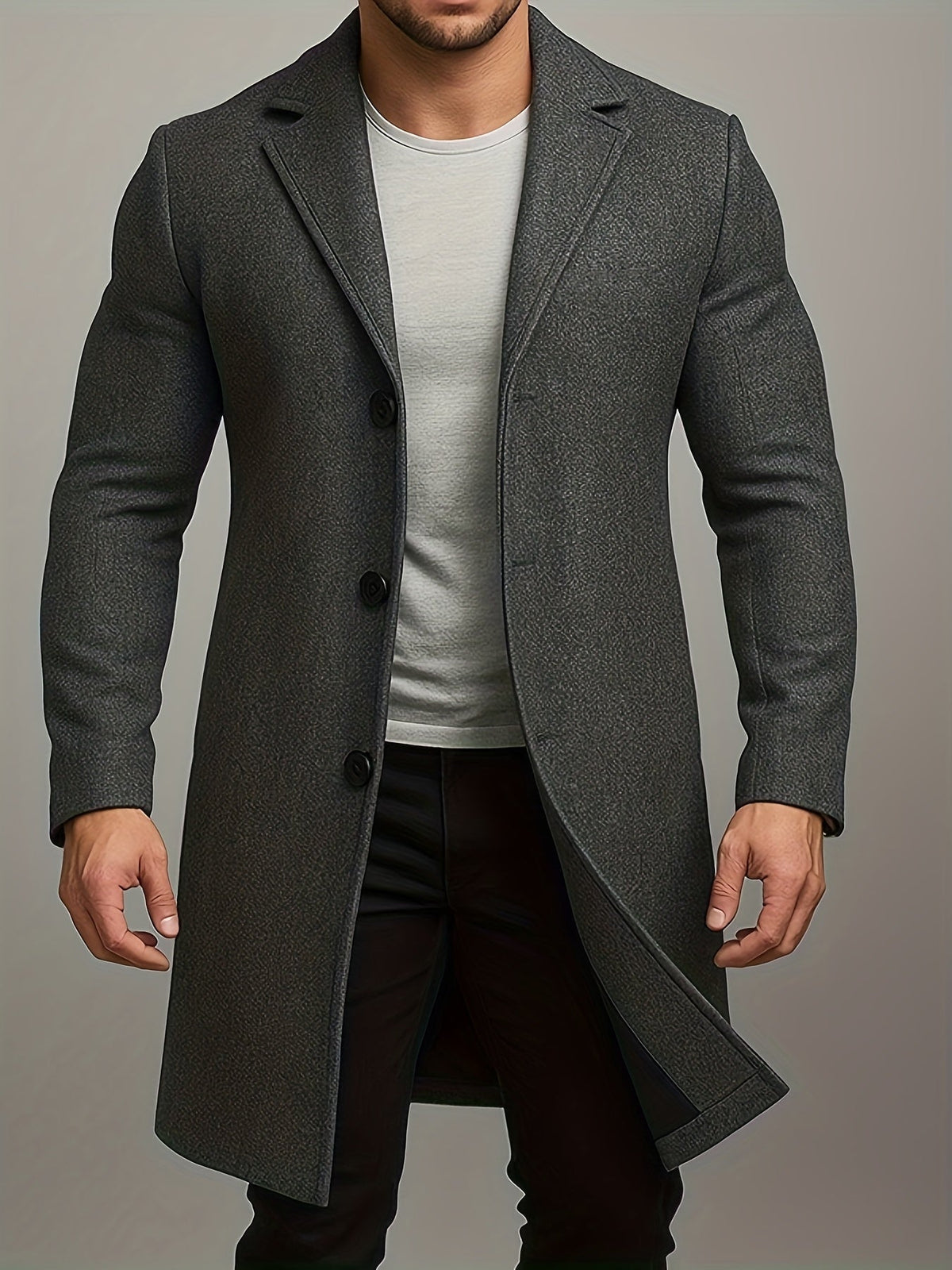 Men's Notch Collar Buttoned Overcoat