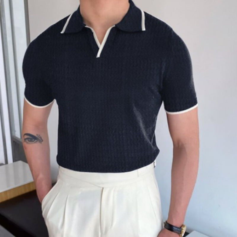 Men's Open Collar Knit Polo Shirt