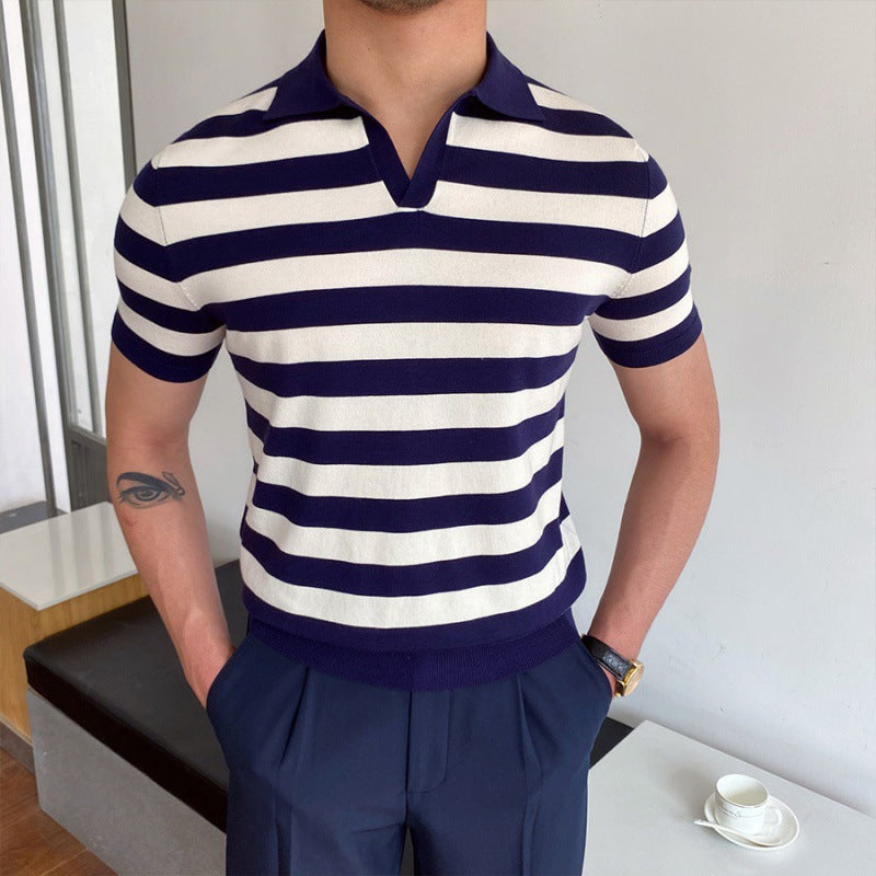 Men's Open Collar Knit Polo Shirt