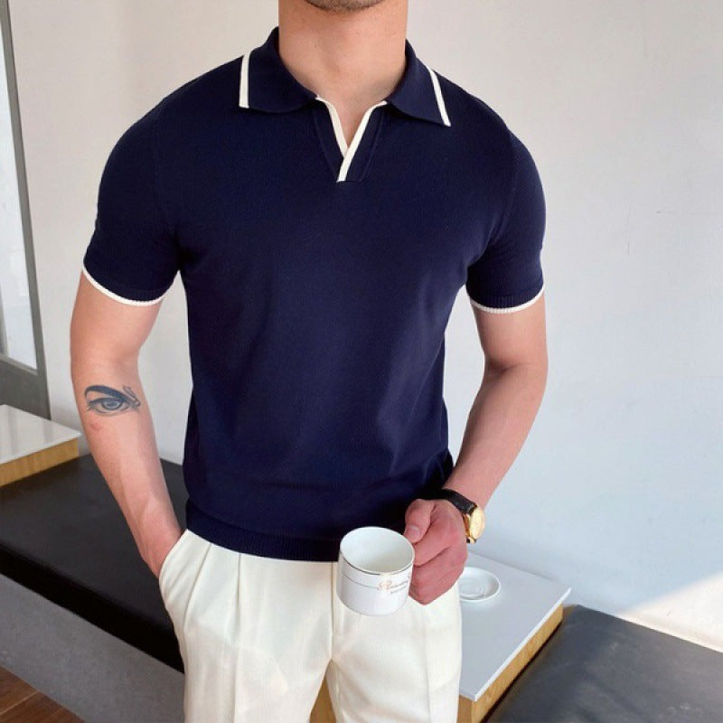 Men's Open Collar Knit Polo Shirt