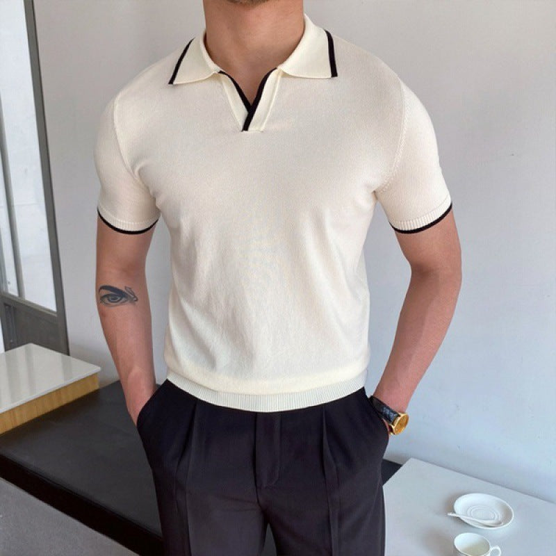 Men's Open Collar Knit Polo Shirt