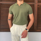 Men's Open Collar Knit Polo Shirt
