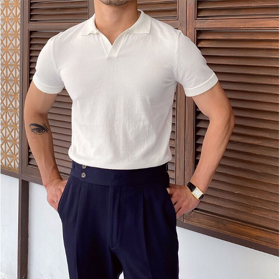 Men's Open Collar Knit Polo Shirt