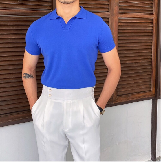 Men's Open Collar Knit Polo Shirt