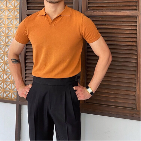 Men's Open Collar Knit Polo Shirt