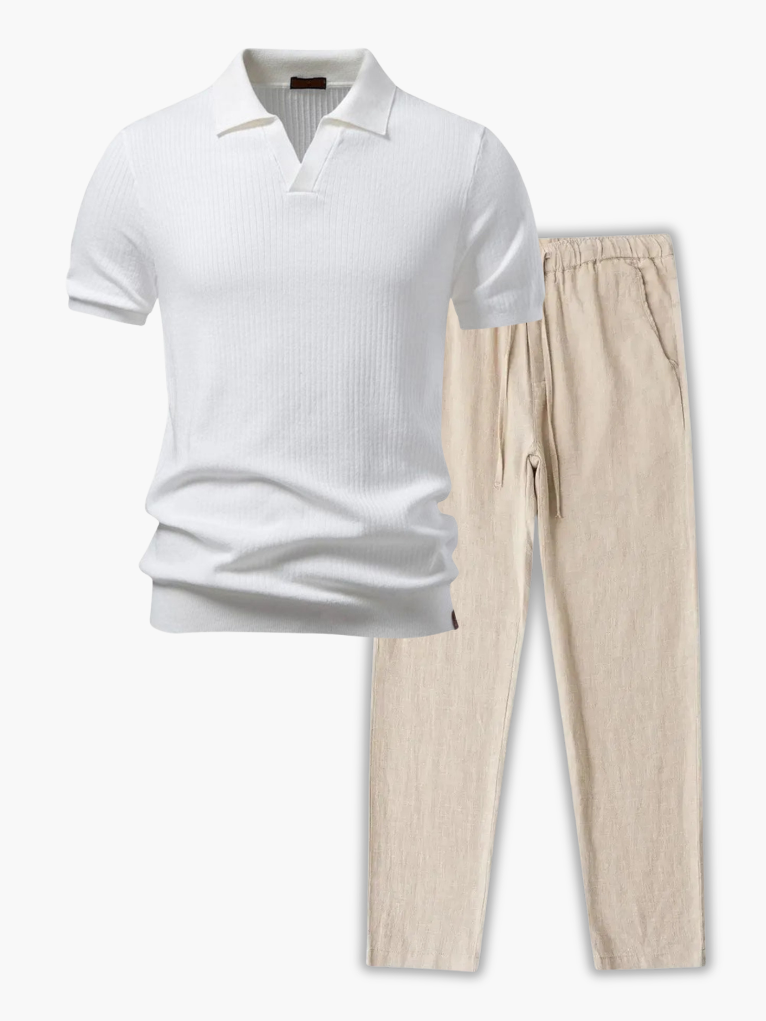 Men's Open Collar Polo and Drawstring Pants Set