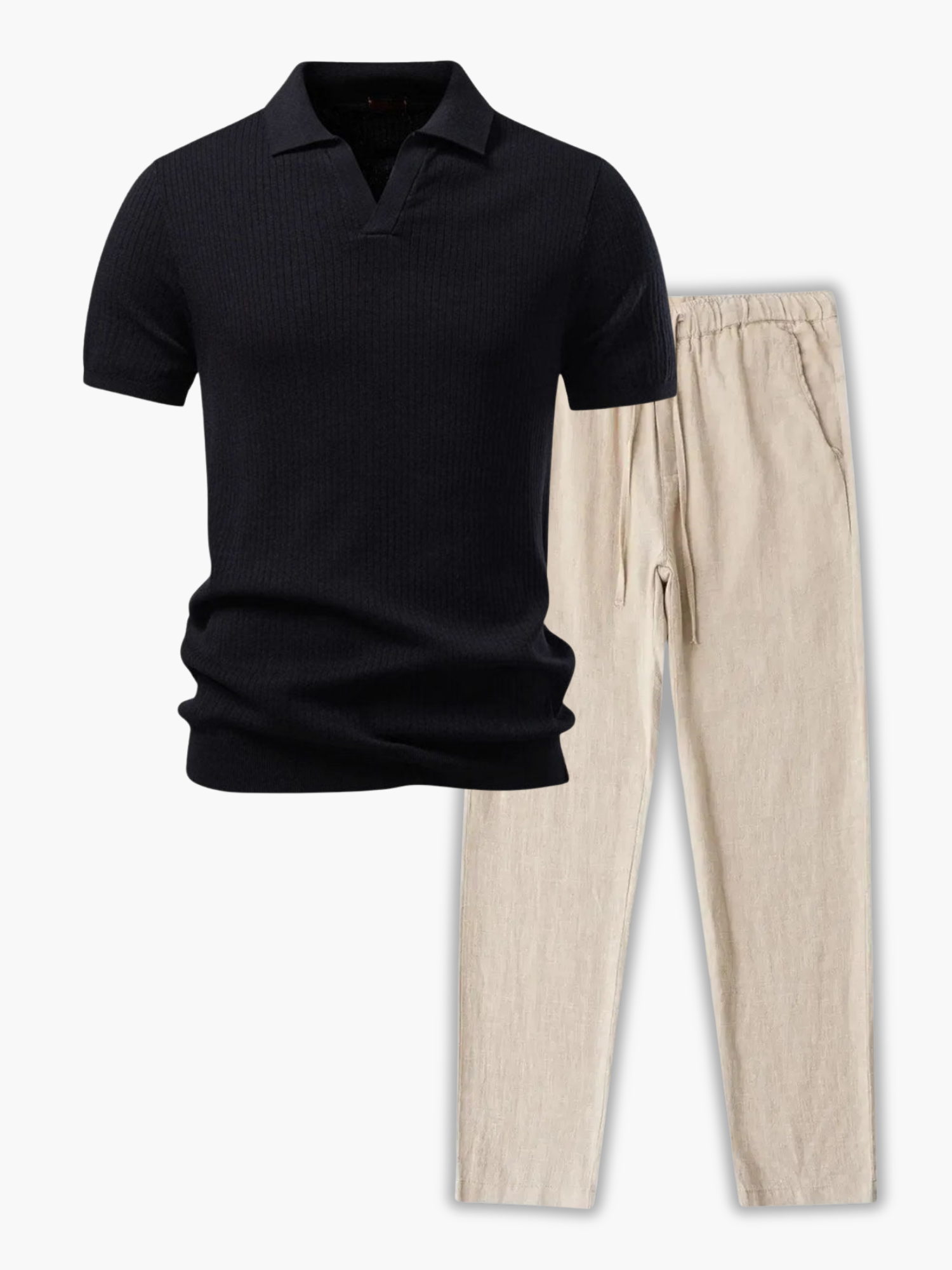 Men's Open Collar Polo and Drawstring Pants Set