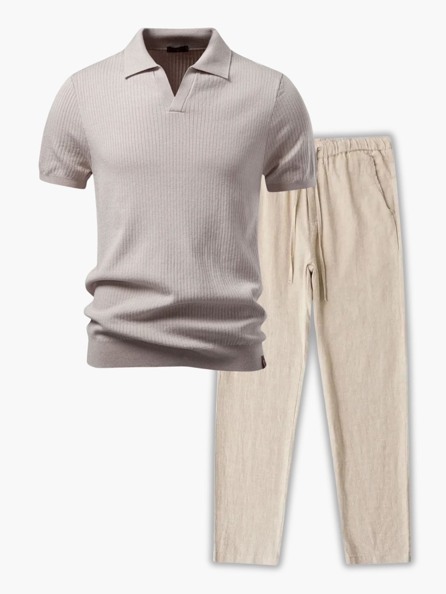 Men's Open Collar Polo and Drawstring Pants Set