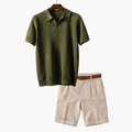 Men's Open Collar Polo and Pleated Shorts Set