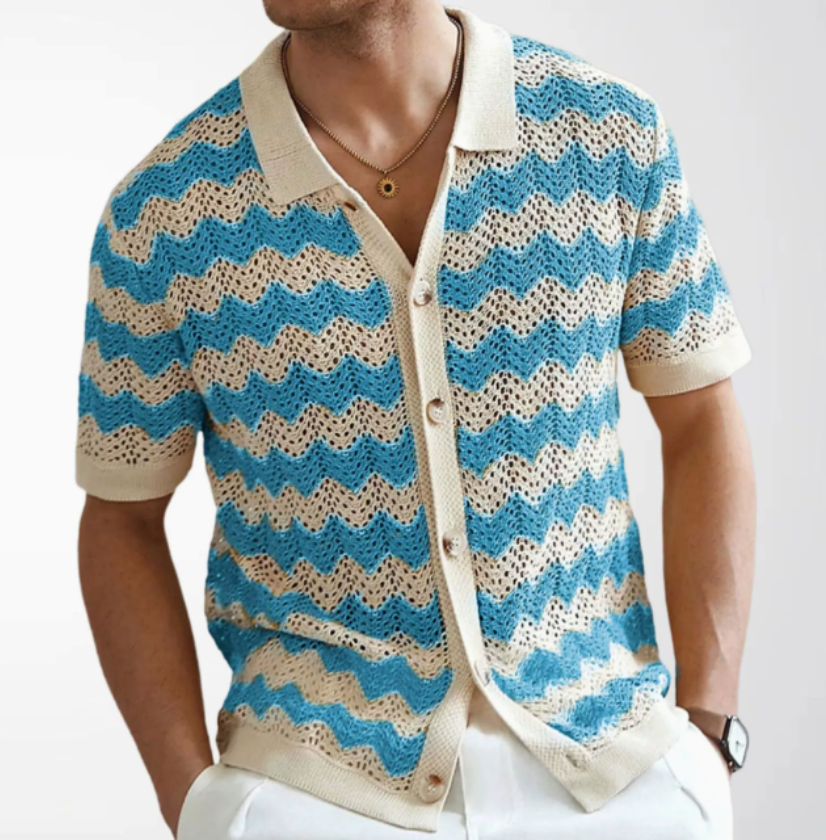 Men's Open-Knit Button-Up Shirt