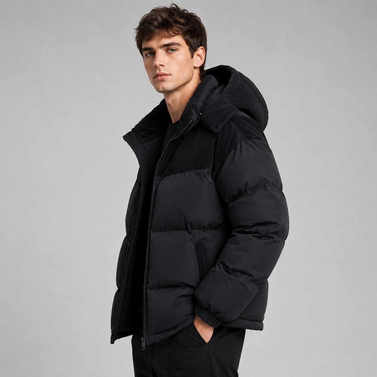 Men's Oversized Full-Zip Hooded Puffer Jacket