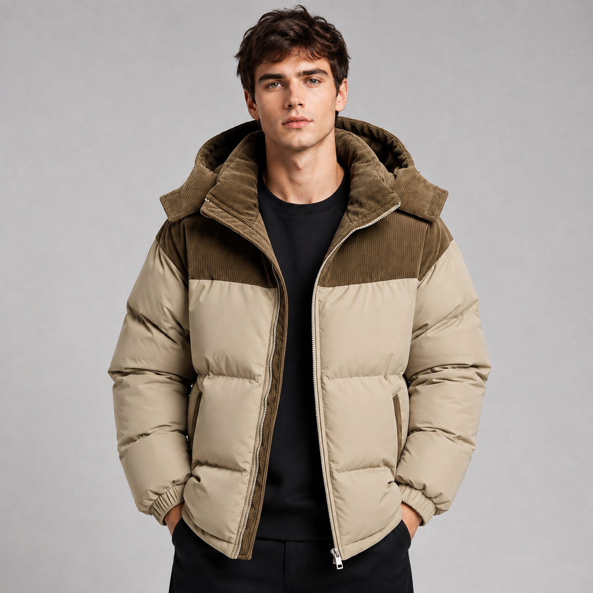 Men's Oversized Full-Zip Hooded Puffer Jacket