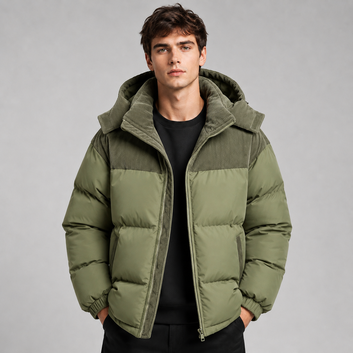 Men's Oversized Full-Zip Hooded Puffer Jacket