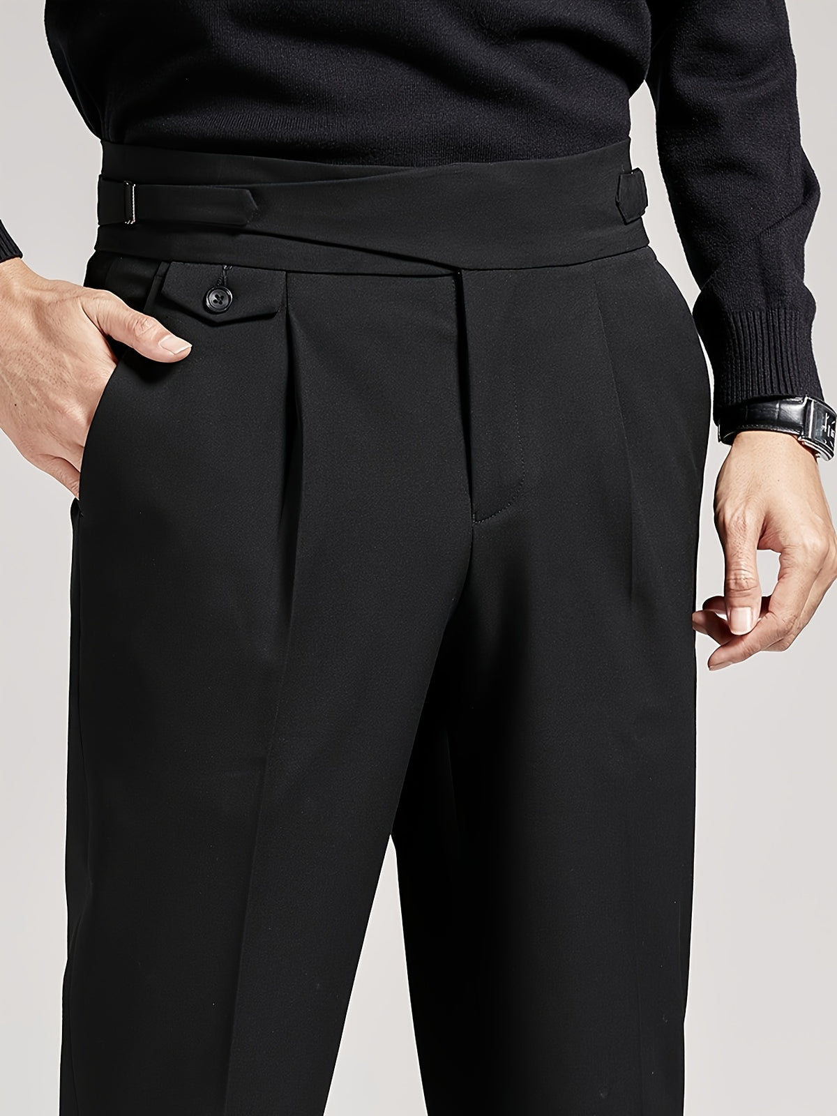Men's Pleated High-Rise Straight Leg Pants
